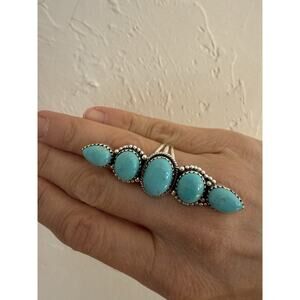 Long Navajo Ring Sz 7 Turquoise Sterling Native American 5 Stone Southwestern